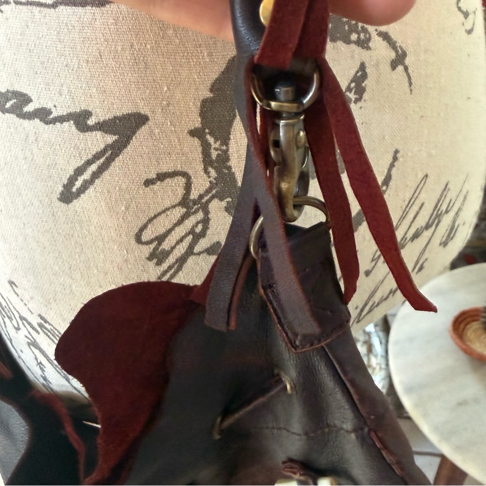 Spell & The Gypsy Dreamweaver Brown Leather Bone Fringe Crossbody Handbag - Picture 6 of 14